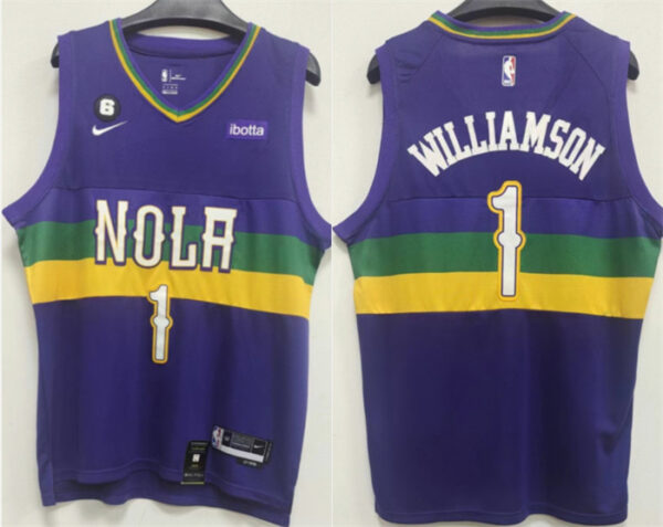 Men's New Orleans Pelicans #1 Zion Williamson Purple With NO.6 Patch Stitched Basketball Jersey