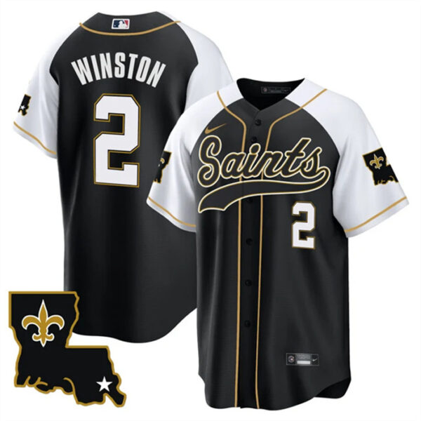 Men's New Orleans Saints #2 Jameis Winston Black White 1987 Legacy Cool Base Stitched Baseball Jersey