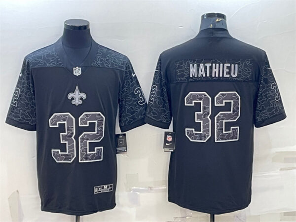 Men's New Orleans Saints #32 Tyrann Mathieu Black Reflective Limited Stitched Football Jersey