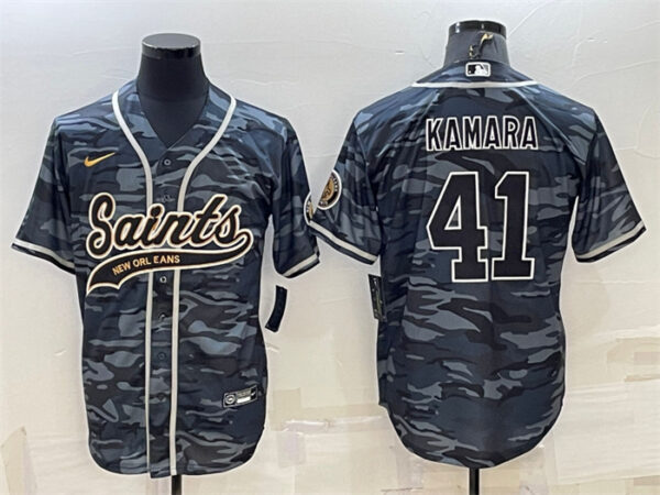 Men's New Orleans Saints #41 Alvin Kamara Grey Camo With Patch Cool Base Stitched Baseball Jerse