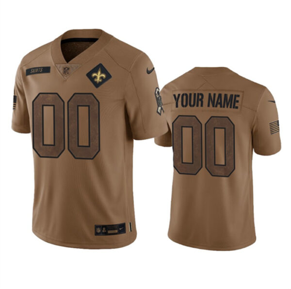 Men's New Orleans Saints Active Player Custom 2023 Brown Salute To Setvice Limited Stitched Football Jersey