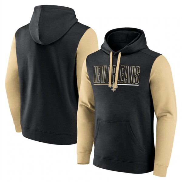 Men's New Orleans Saints Black Gold Outline Pullover Hoodie