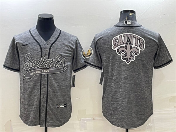 Men's New Orleans Saints Grey Team Big Logo With Patch Cool Base Stitched Baseball Jersey