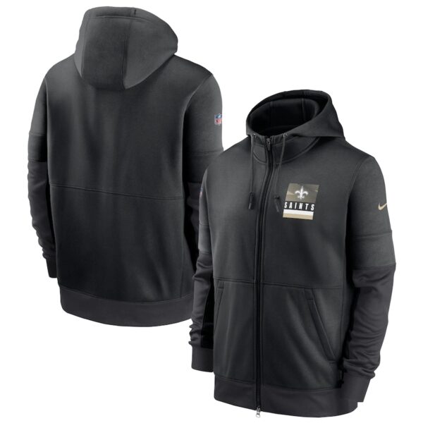 Men's New Orleans Saints New 2020 Nike Gray Black Fan Gear Mascot Performance Full Zip Hoodie