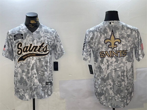 Men's New Orleans Saints Team Big Logo 2024 Arctic Camo Salute To Service Stitched Baseball Jerseys