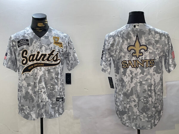 Men's New Orleans Saints Team Big Logo 2024 Arctic Camo Salute To Service Stitched Baseball Jerseys