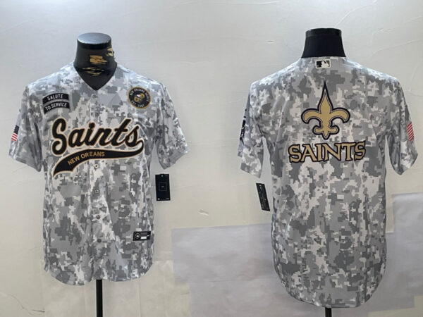 Men's New Orleans Saints Team Big Logo 2024 Arctic Camo Salute To Service Stitched Baseball Jerseys