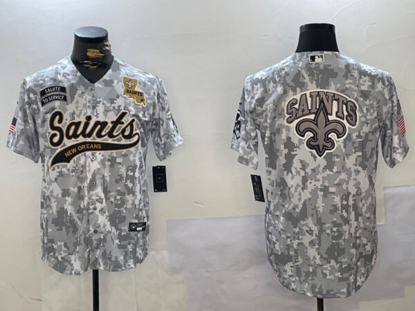 Men's New Orleans Saints Team Big Logo 2024 Arctic Camo Salute To Service Stitched Baseball Jerseys