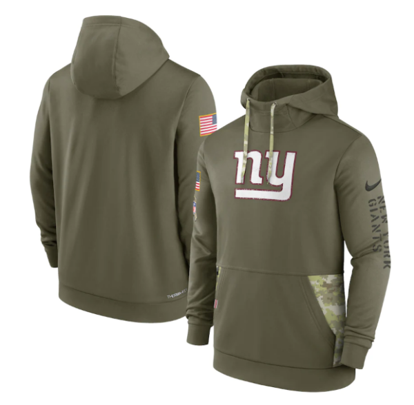 Men's New York Giants 2022 Olive Salute To Service Therma Performance Pullover Hoodie