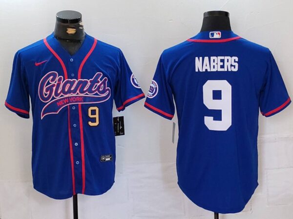 Men's New York Giants #9 Malik Nabers Royal With Patch Cool Base Stitched Baseball Jerseys