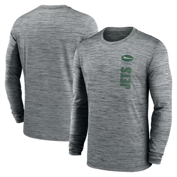 Men's New York Jets Grey 2024 Sideline Team Velocity Performance Long Sleeve T-Shirt