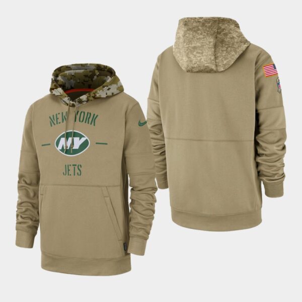 Men's New York Jets Tan 2019 Salute to Service Sideline Therma Pullover Hoodie