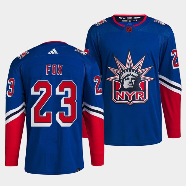 Men's New York Rangers #23 Adam Fox Blue 2022 Reverse Retro Stitched Jersey