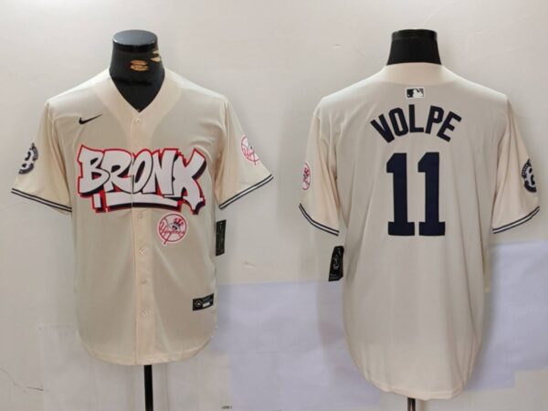 Men's New York Yankees #11 Anthony Volpe Cream The Bronx Graffiti V2 Vapor Limited Stitched Baseball Jerseys