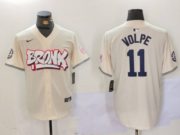 Men's New York Yankees #11 Anthony Volpe Cream The Bronx Graffiti V2 Vapor Limited Stitched Baseball Jerseys