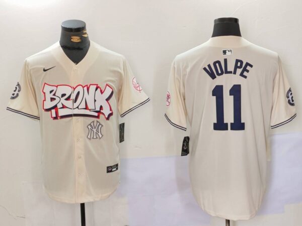 Men's New York Yankees #11 Anthony Volpe Cream The Bronx Graffiti V2 Vapor Limited Stitched Baseball Jerseys