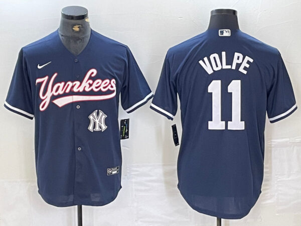 Men's New York Yankees #11 Anthony Volpe Navy Cool Base Stitched Baseball Jersey