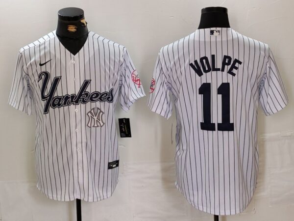 Men's New York Yankees #11 Anthony Volpe White Cool Base Stitched Baseball Jerseys