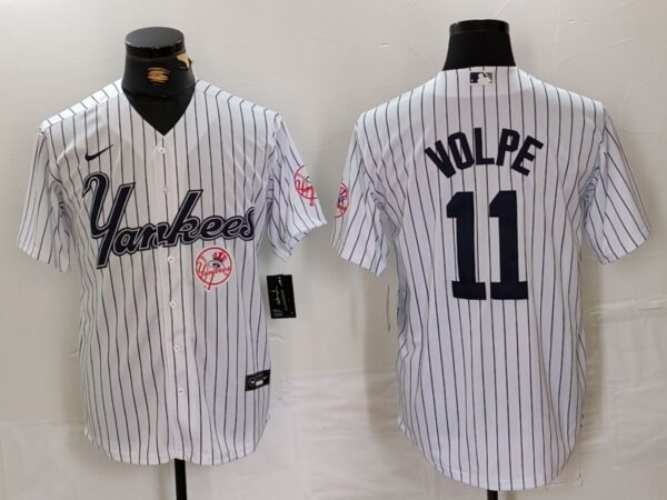 Men's New York Yankees #11 Anthony Volpe White Cool Base Stitched Baseball Jerseys