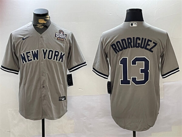 Men's New York Yankees #13 Alex Rodriguez Grey 2024 World Series Cool Base Stitched Baseball Jersey