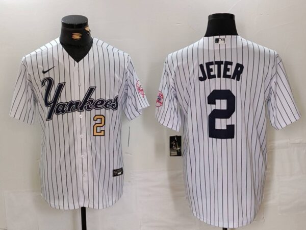 Men's New York Yankees #2 Derek Jeter White Cool Base Stitched Baseball Jerseys