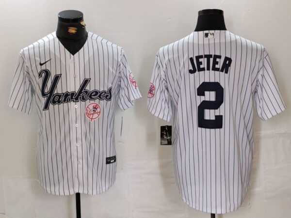 Men's New York Yankees #2 Derek Jeter White Cool Base Stitched Baseball Jerseys