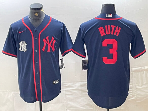 Men's New York Yankees #3 Babe Ruth Navy Cool Base Stitched Baseball Jersey