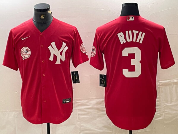 Men's New York Yankees #3 Babe Ruth Red Cool Base Stitched Baseball Jersey