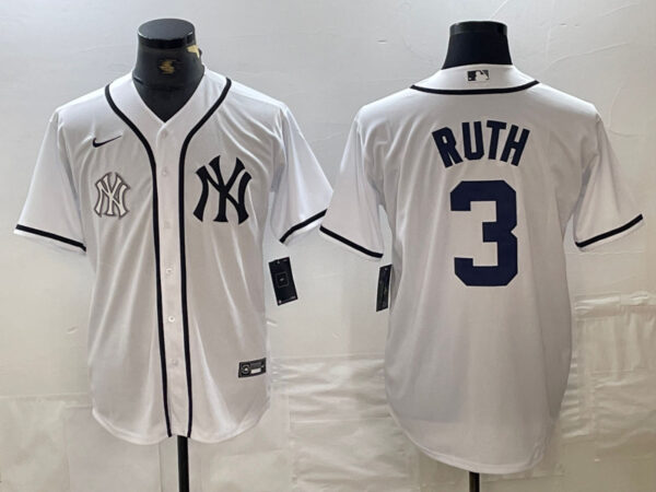 Men's New York Yankees #3 Babe Ruth White Cool Base Stitched Baseball Jersey