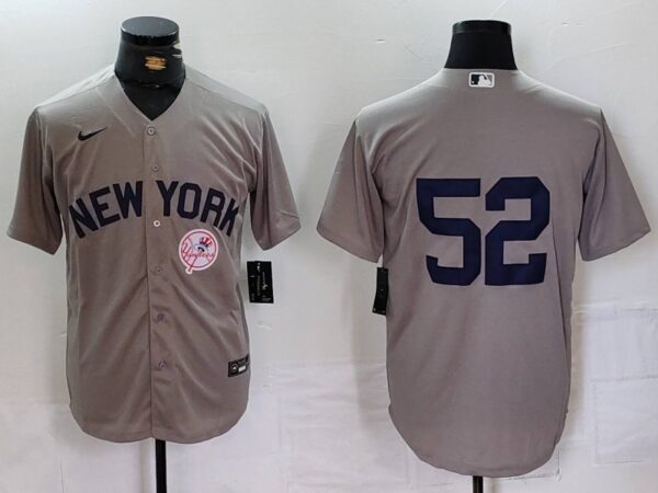 Men's New York Yankees #52 CC Sabathia Grey Cool Base Stitched Baseball Jerseys