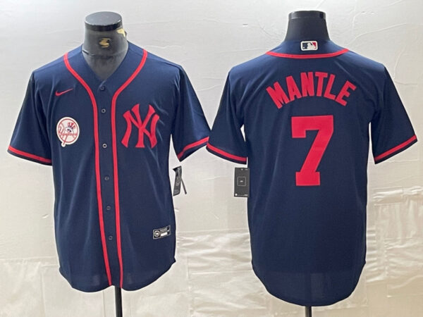 Men's New York Yankees #7 Mickey Mantle Navy With Patch Cool Base Stitched Baseball Jersey