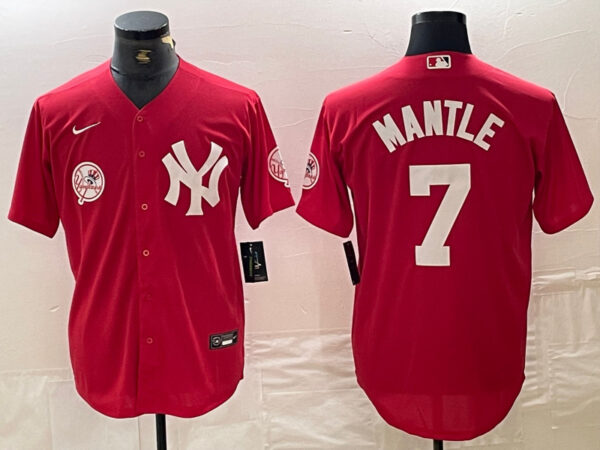 Men's New York Yankees #7 Mickey Mantle Red Cool Base Stitched Baseball Jersey