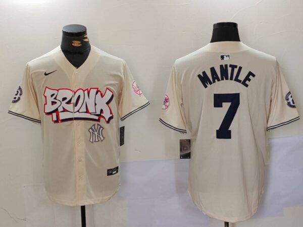 Men's New York Yankees #7 Mickey Mantle The Bronx Graffiti V2 Vapor Limited Stitched Baseball Jerseys