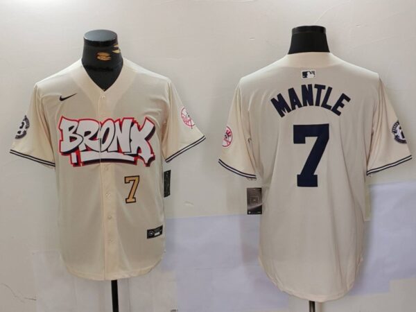 Men's New York Yankees #7 Mickey Mantle The Bronx Graffiti V2 Vapor Limited Stitched Baseball Jerseys