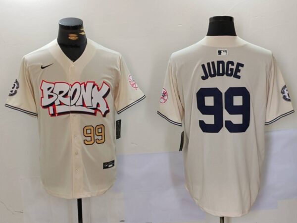 Men's New York Yankees #99 Aaron Judge Cream The Bronx Graffiti V2 Vapor Limited Stitched Baseball Jerseys