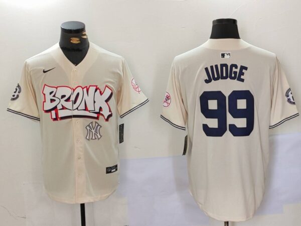 Men's New York Yankees #99 Aaron Judge Cream The Bronx Graffiti V2 Vapor Limited Stitched Baseball Jerseys