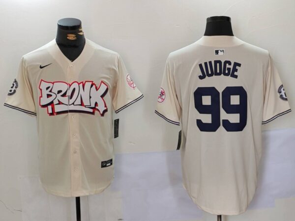 Men's New York Yankees #99 Aaron Judge Cream The Bronx Graffiti V2 Vapor Limited Stitched Baseball Jersey