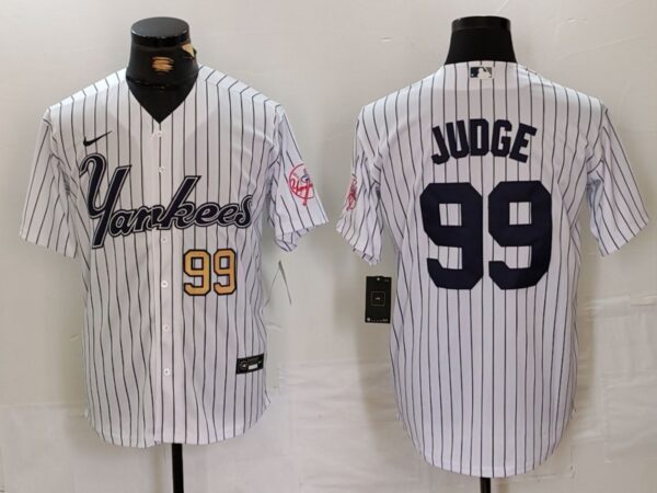 Men's New York Yankees #99 Aaron Judge White Cool Base Stitched Baseball Jerseys