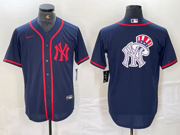 Men's New York Yankees Big LOGO Navy Cool Base Stitched Baseball Jersey