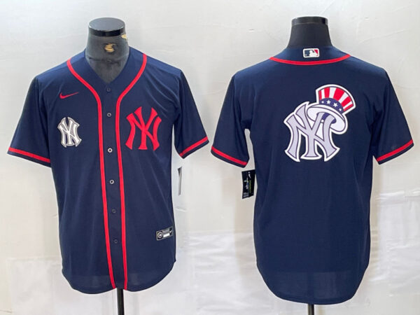 Men's New York Yankees Big LOGO Navy Cool Base Stitched Baseball Jersey