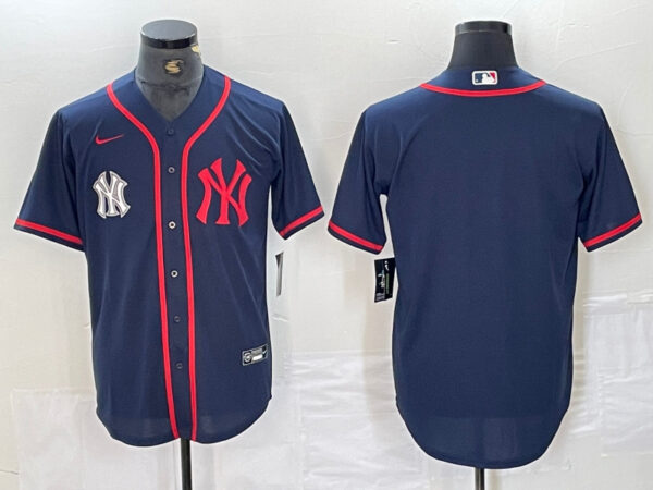 Men's New York Yankees Big LOGO Navy Cool Base Stitched Baseball Jersey