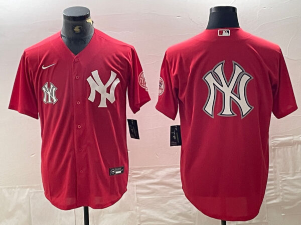 Men's New York Yankees Big Logo Red Cool Base Stitched Baseball Jersey