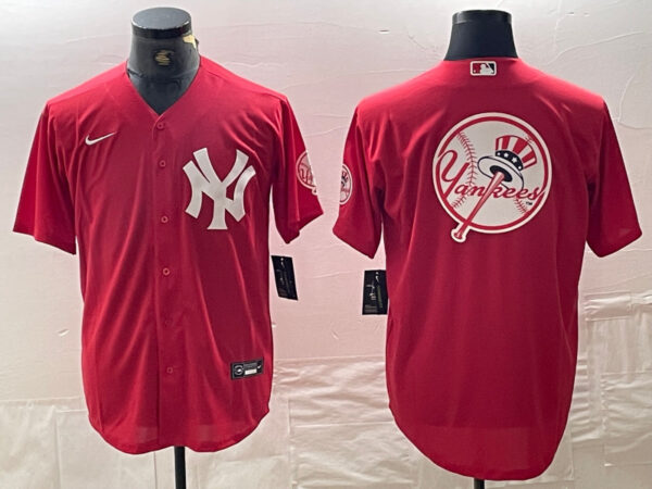 Men's New York Yankees Big Logo Red Cool Base Stitched Baseball Jersey