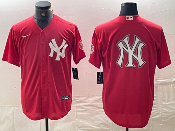 Men's New York Yankees Big Logo Red Cool Base Stitched Baseball Jersey