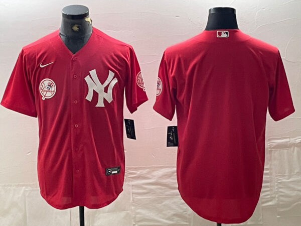 Men's New York Yankees Big Logo Red Cool Base Stitched Baseball Jersey