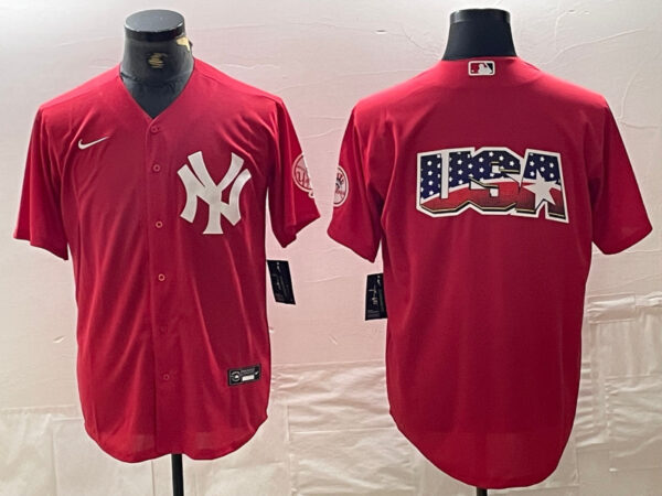 Men's New York Yankees Big Logo Red Cool Base Stitched Baseball Jersey