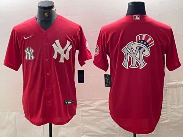 Men's New York Yankees Big Logo Red Cool Base Stitched Baseball Jersey