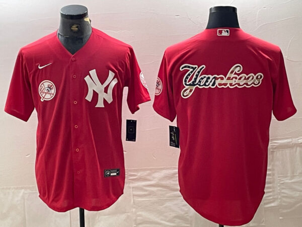 Men's New York Yankees Big Logo Red Cool Base Stitched Baseball Jersey