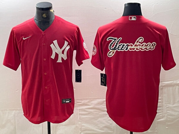 Men's New York Yankees Big Logo Red Cool Base Stitched Baseball Jersey