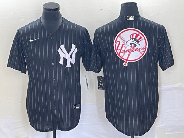 Men's New York Yankees Black Team Big Logo With Patch Cool Base Stitched Baseball Jersey 7